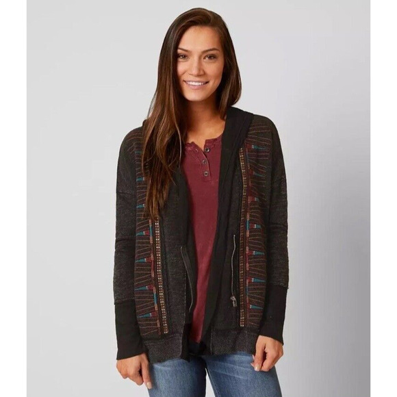 Miss Me Embroidered Sweatshirt Jacket Hoodie Distressed Hem Cotton Womens Large - Picture 3 of 16